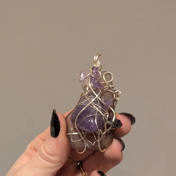 Jewelry - Handcrafted Amethyst And Sea Glass Wire-Wrapped Pendant